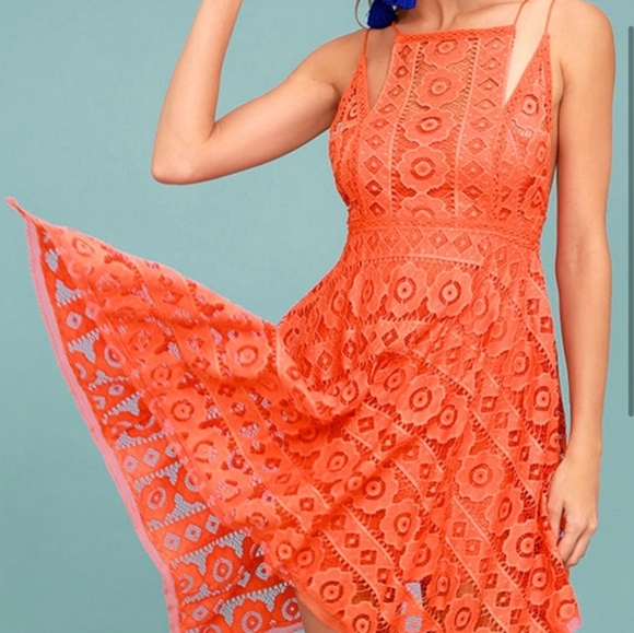 NWT Free People Just Like Honey Coral Orange Lace Dress 0 - Picture 3 of 16